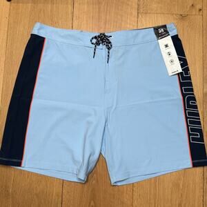 NWT Hurley Phantom Solid Psychic Blue Stripe Boardshort 18" Men's Swimwear 38